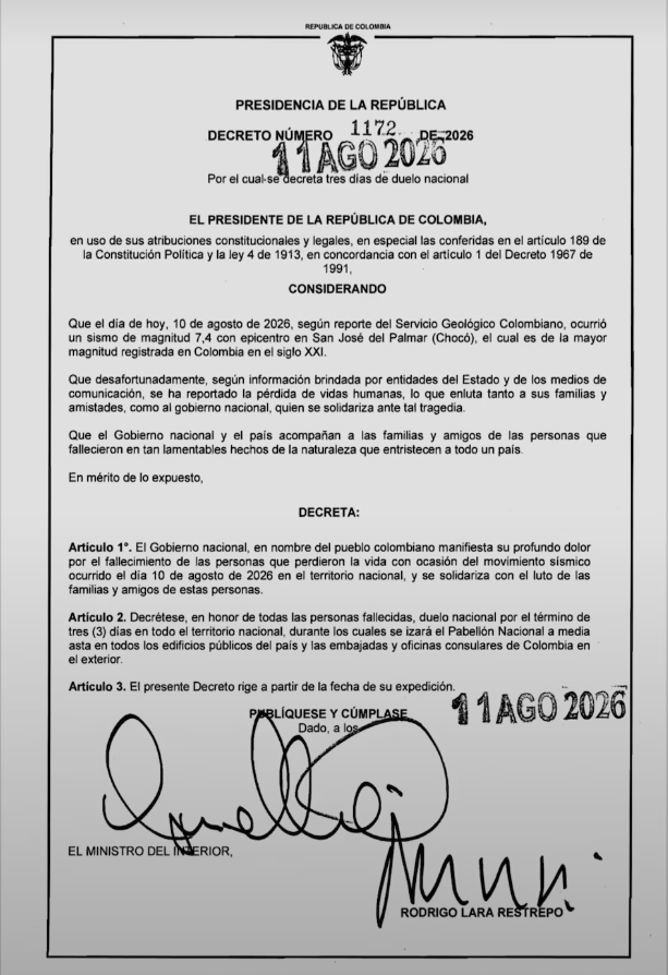 El decreto del duelo nacional.