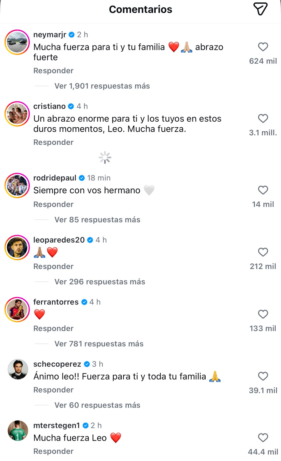 Rodrigo de Paul, Leandro Paredes, Ferran Torres, también se unieron a los comentarios de apoyo.