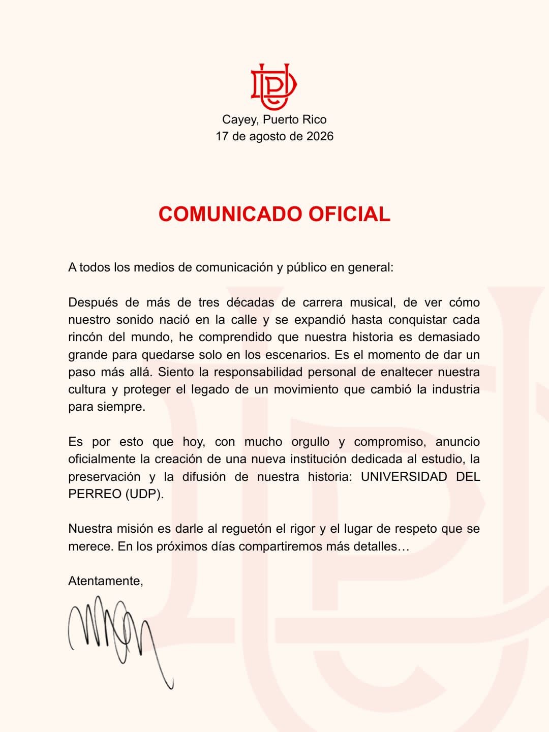 Esta fue la publicación de Wisin anunciando la Universidad del Perreo