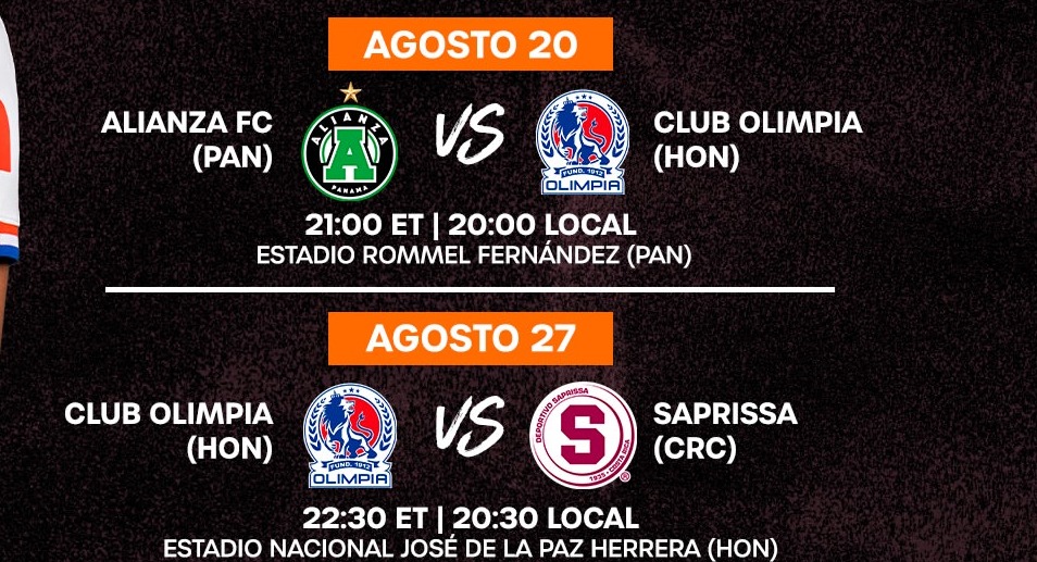 Próximas jornadas de Olimpia en la Copa Centroamericana.
