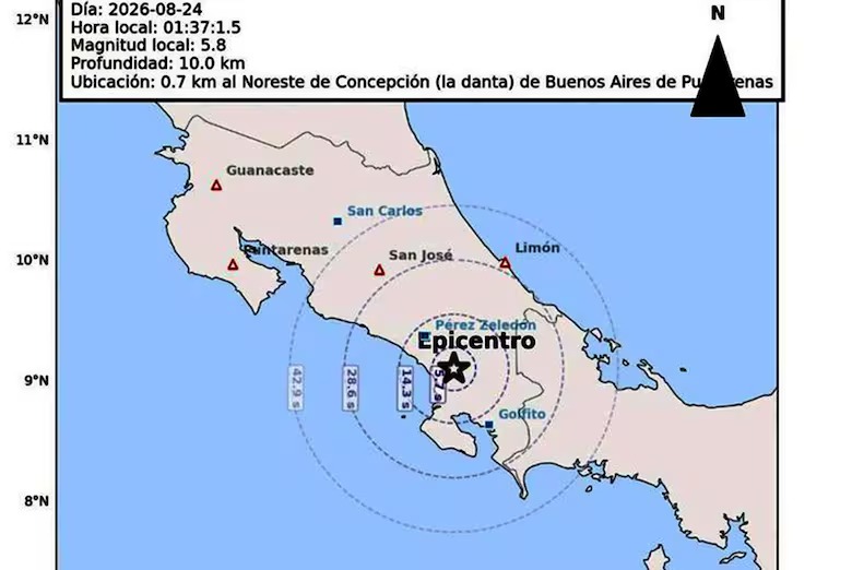 Dos fuertes sismos sacuden Costa Rica durante la madrugada de este lunes