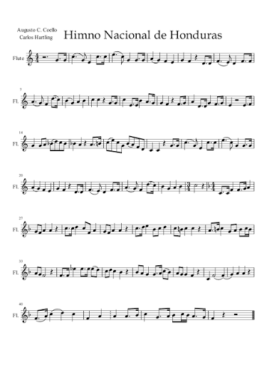 Partitura de las notas del Himno Nacional de Honduras.