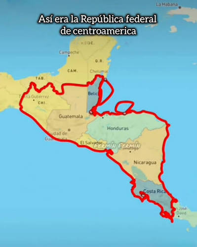 Mapa de la antigua Federación Centroamericana.