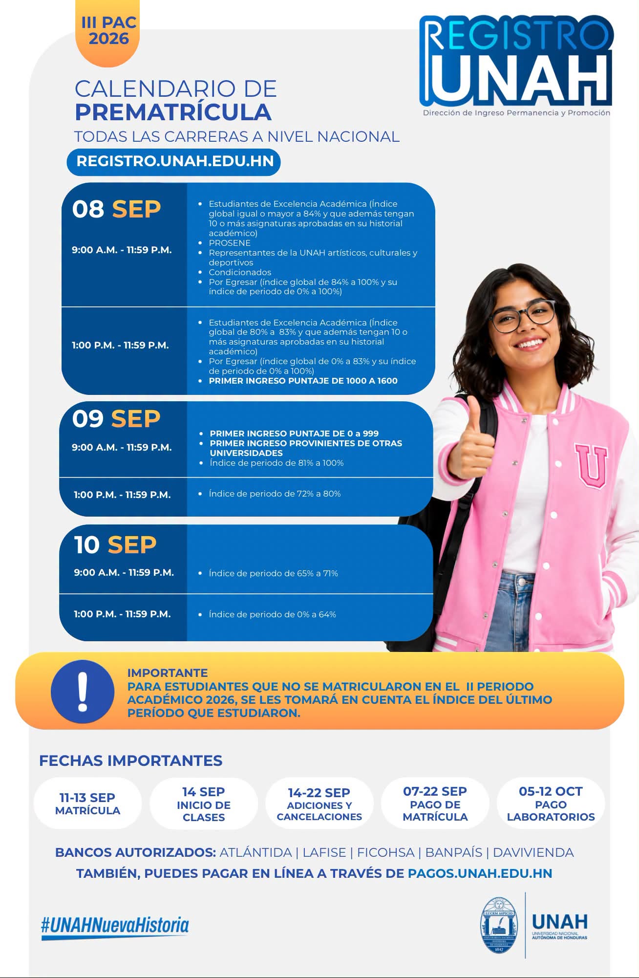 Calendario de Prematrícula III PAC 2026