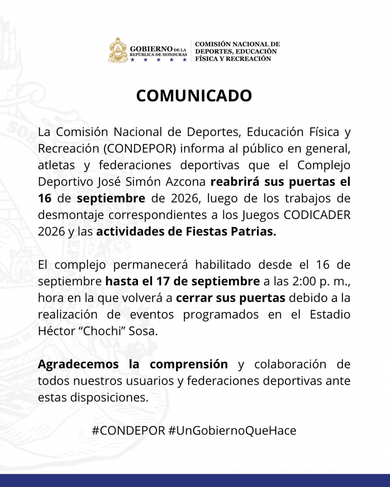 Comunicado de Condepor.