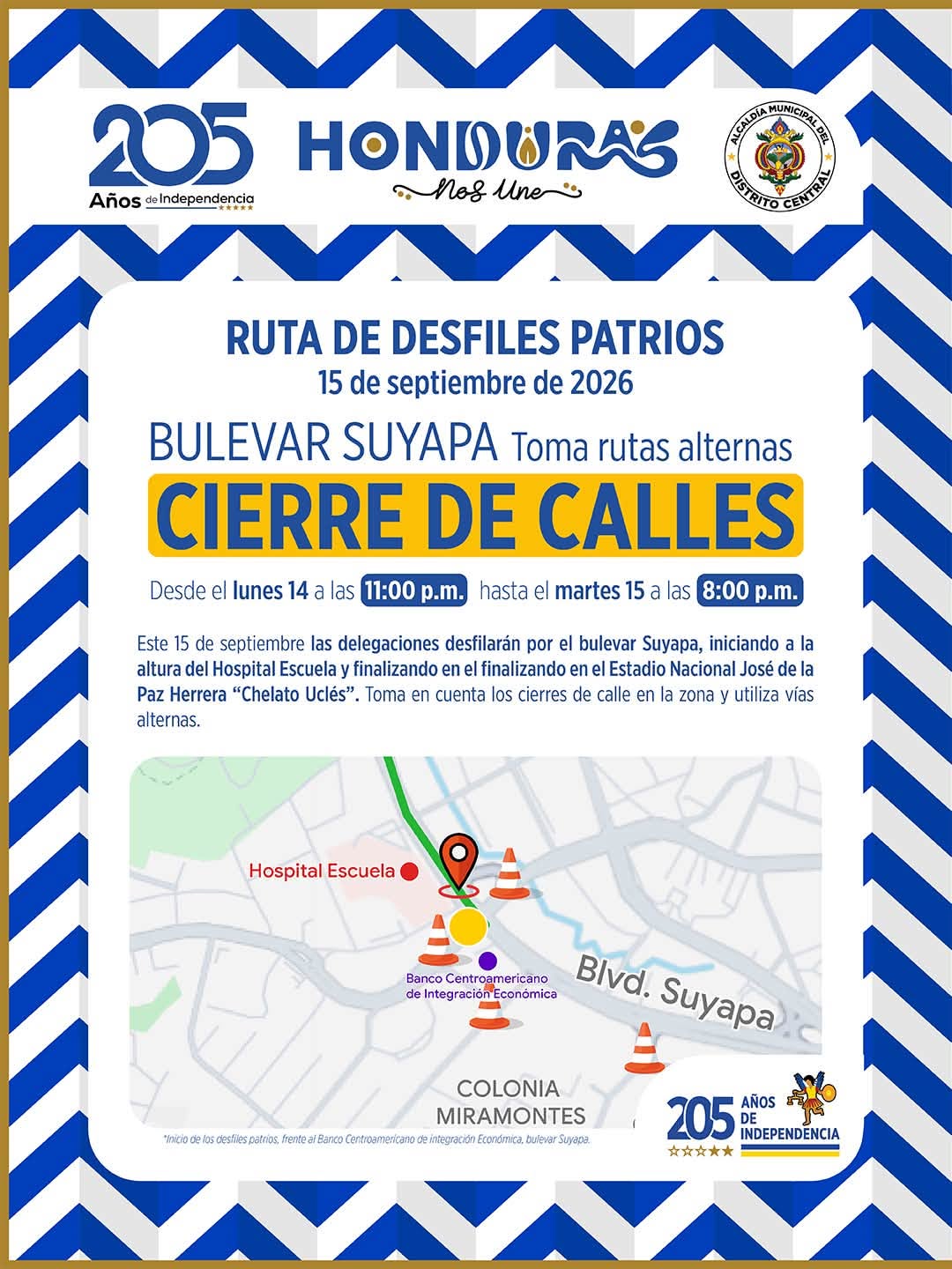 Las delegaciones estudiantiles recorrerán el bulevar Suyapa hasta llegar al Estadio Nacional José de la Paz Herrera “Chelato Uclés”. · Foto: Cortesía.