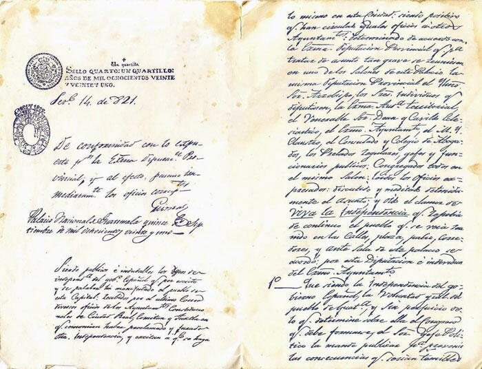 Imagen cortesía: Acta de Independencia de Centroamerica, firmada el15 de septiembre de 1821 en Guatemala.