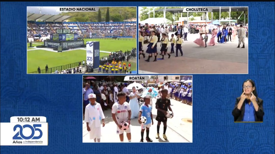 Transmisión de los desfiles en los departamentos de Choluteca y Roatán.