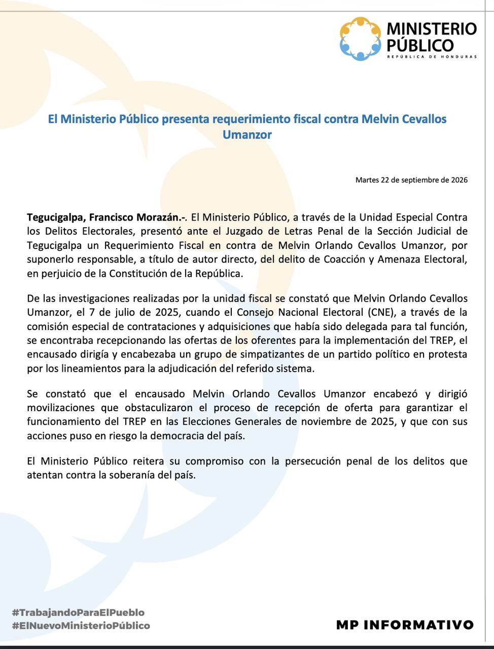 El Ministerio Público señaló que mantiene su compromiso con realizar investigaciones de carácter técnico y objetivo