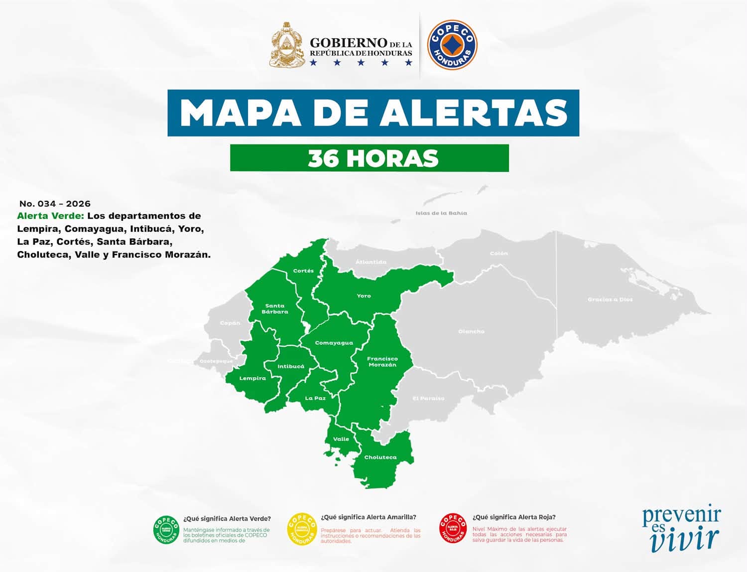 Extiendem alerta en departamentos de Honduras.