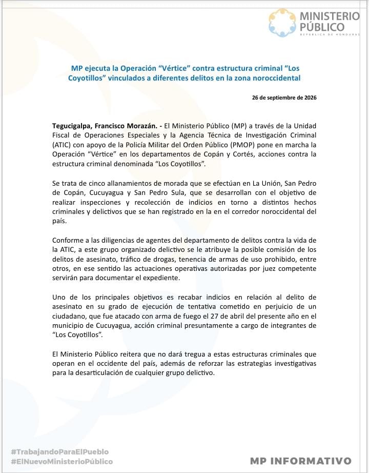 Comunicado del Ministerio Publico.