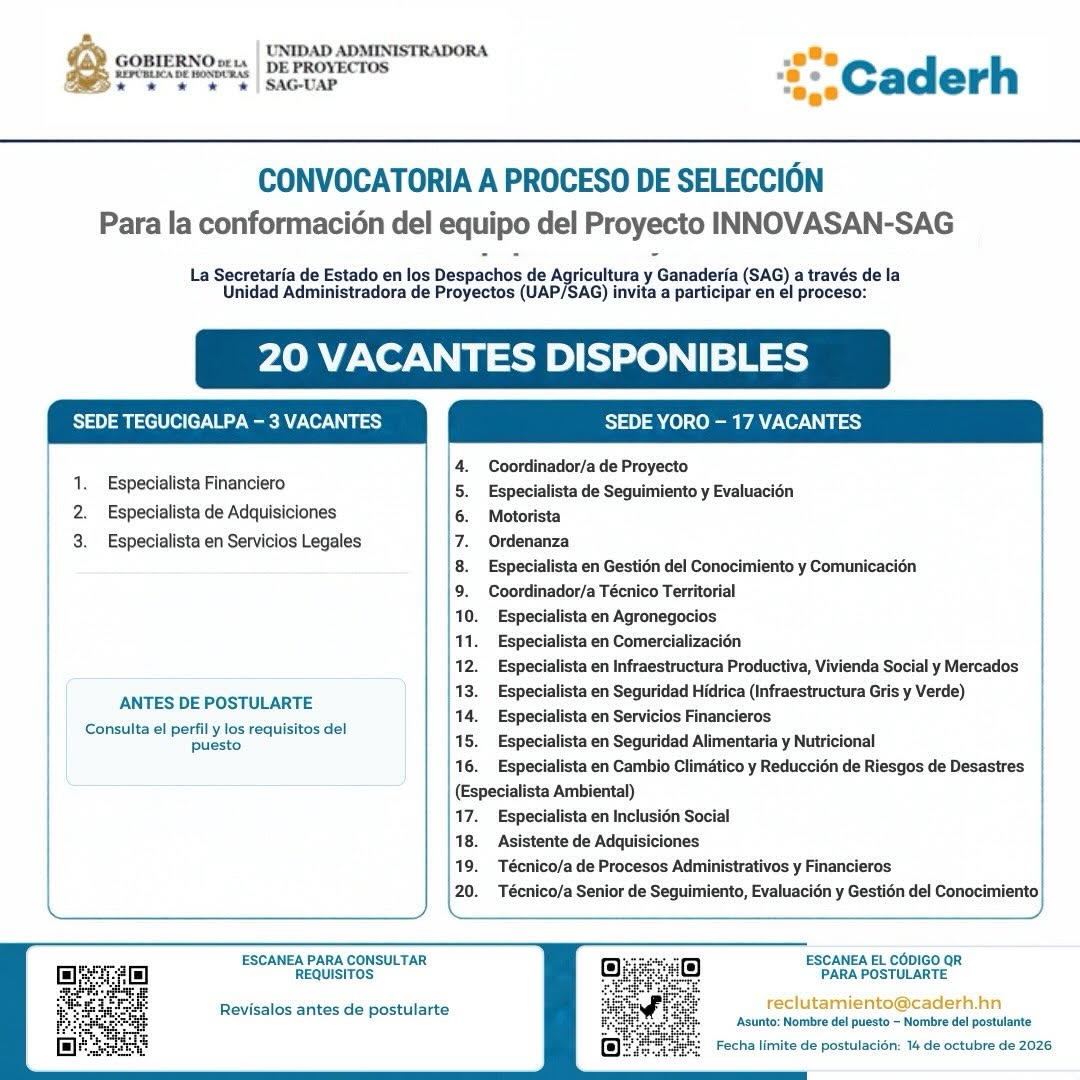 Comunicado oficial que especifica las vacantes.