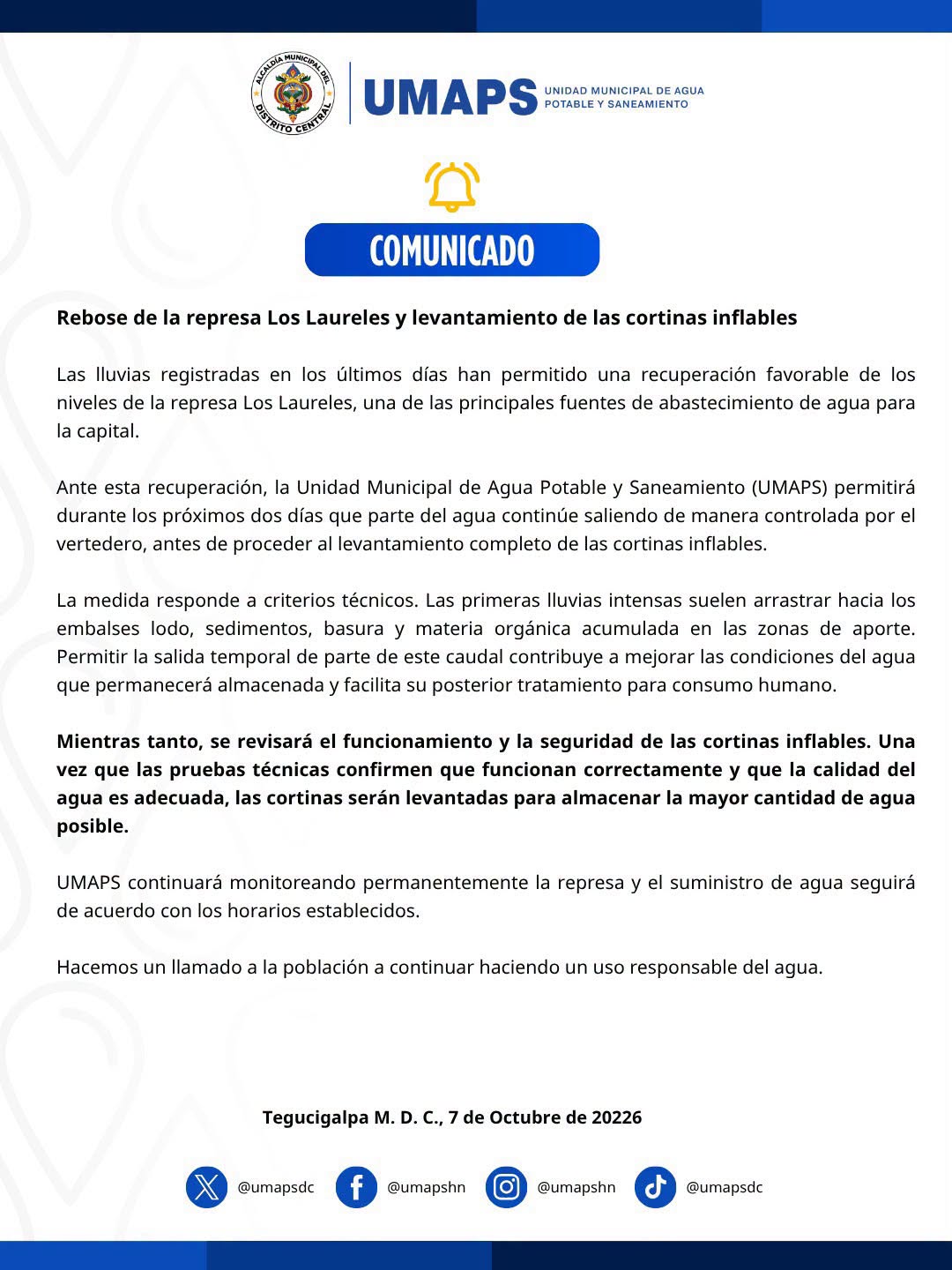 Comunicado emitido por la Umaps.s