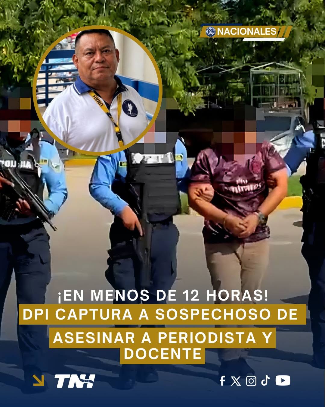 La Policía Nacional capturó en Comayagua a un hombre de 24 años señalado como sospechoso del asesinato de un catedrático.