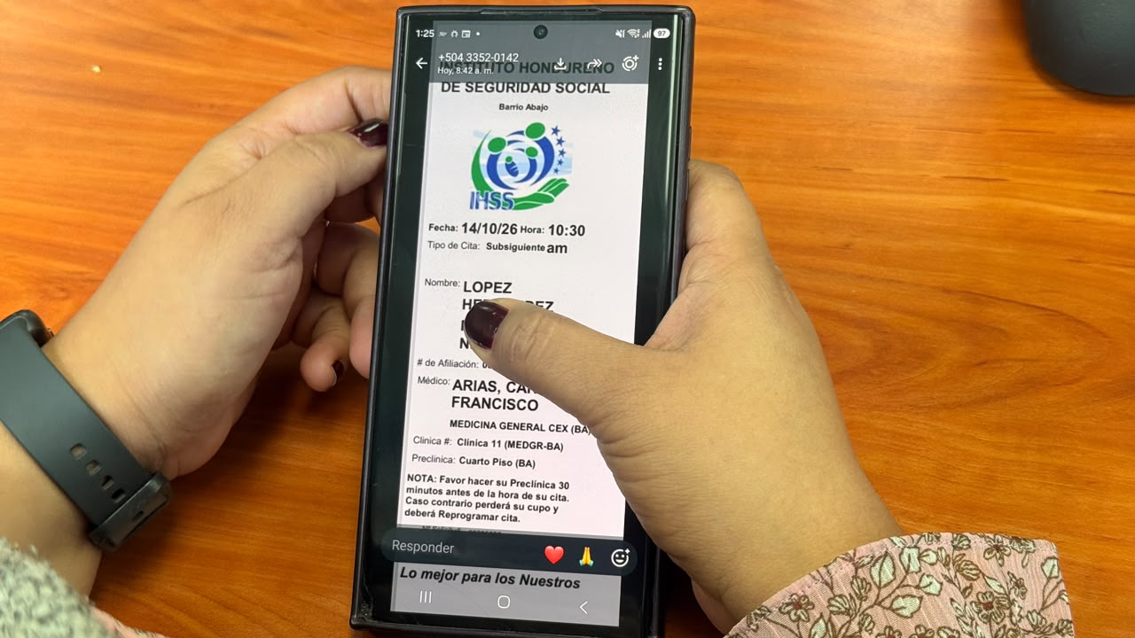 A través de WhatsApp se enviará la cita del IHSS.