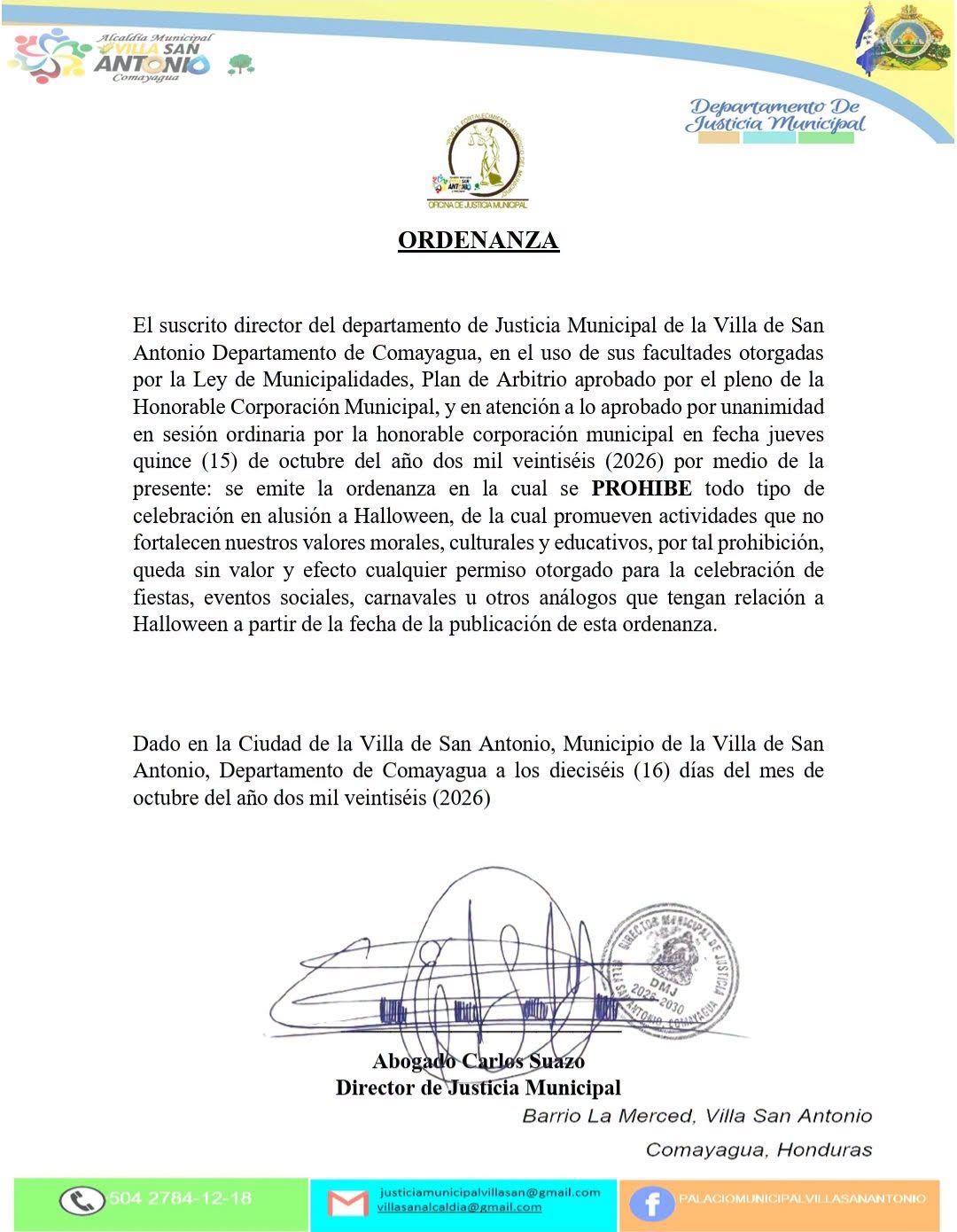 Comunicado emitido el 16 de Octubre.