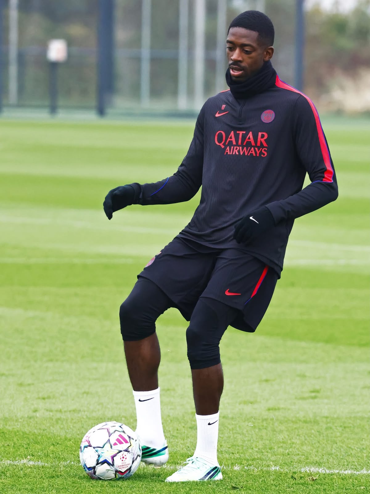 Ousmane Dembelé, en el entrenamiento previo al partido contra el Barcelona.