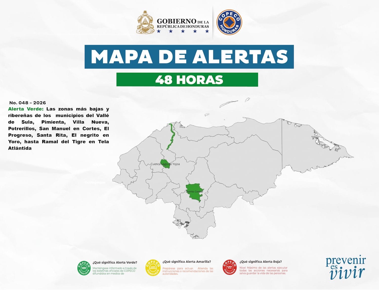 El incremento del nivel del río Ulúa motivó a COPECO a emitir alerta verde en las zonas bajas y ribereñas del Valle de Sula durante 48 horas.