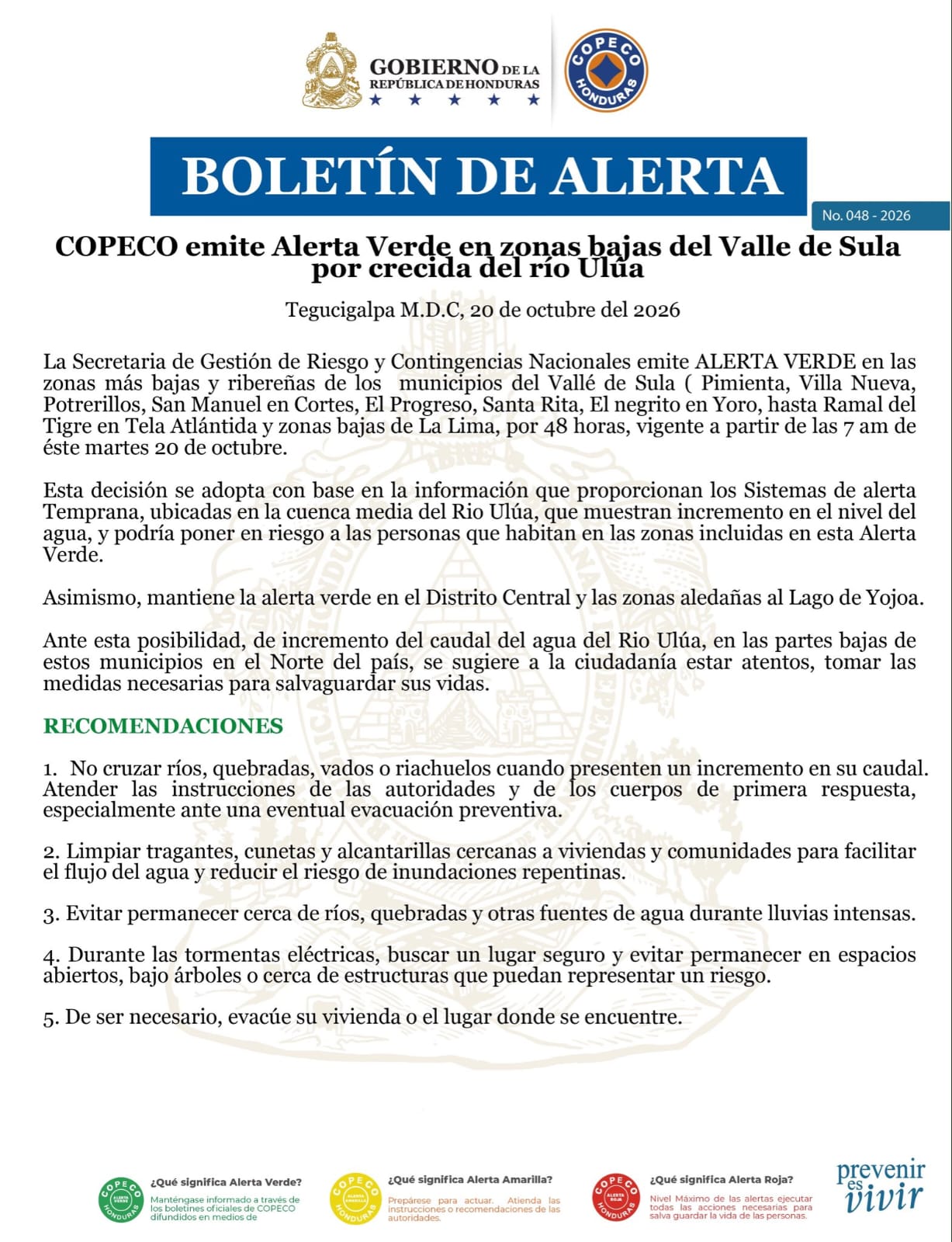 Copeco recomienda evitar el cruce de ríos, quebradas y vados cuando la corriente aumenta.