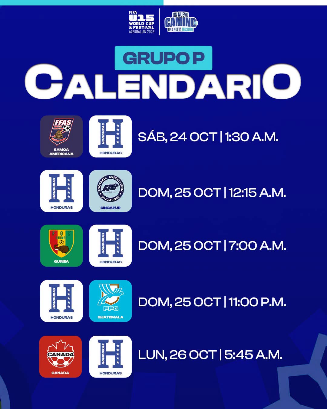 Calendario de la Selección sub 15.