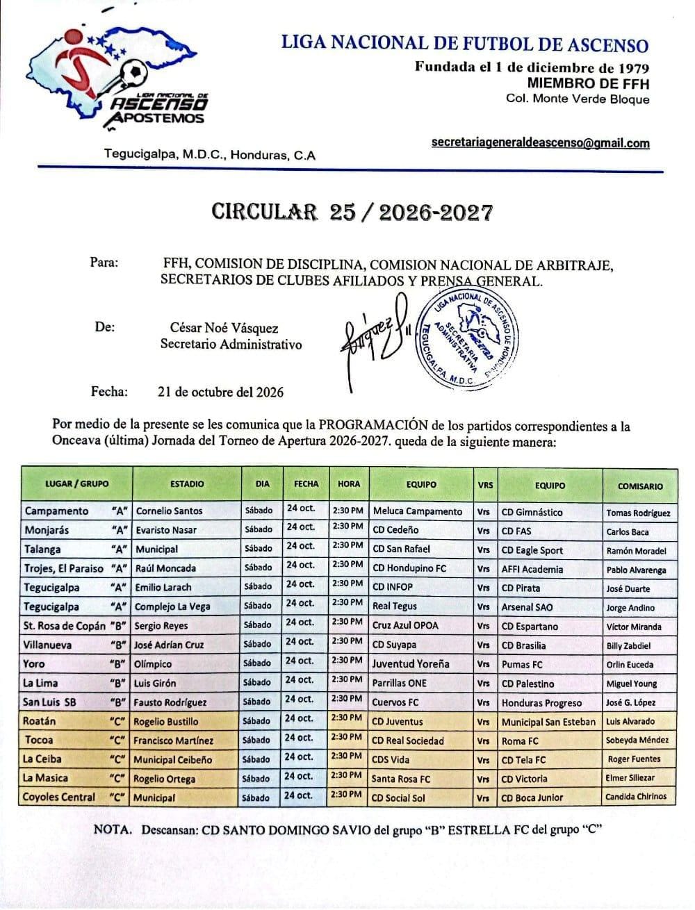 Calendario de la jornada de la Liga de Ascenso.