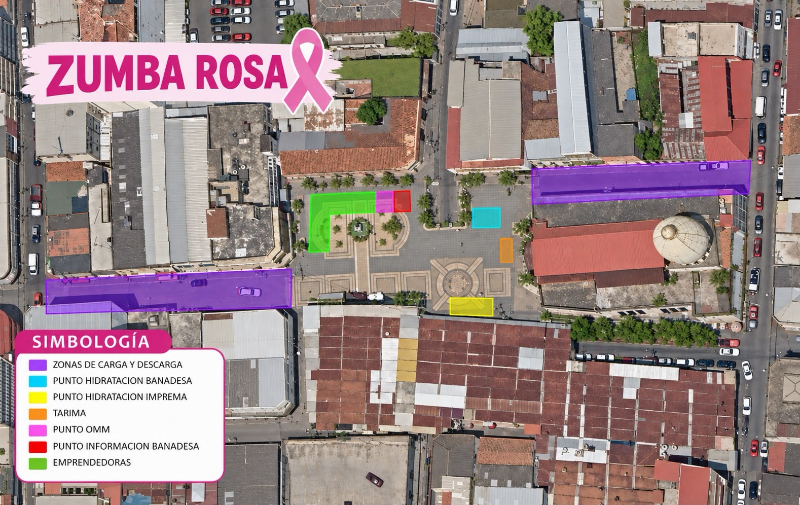 Simbología de los diferentes puntos de la actividad "Zumba Rosa".