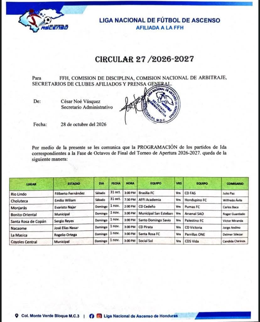 Circular de la Liga de Ascenso.